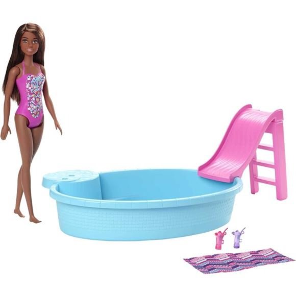 Barbie Brunette Doll - New In Box -  Plus, Pool Playset and Accessories - Picture 1 of 6